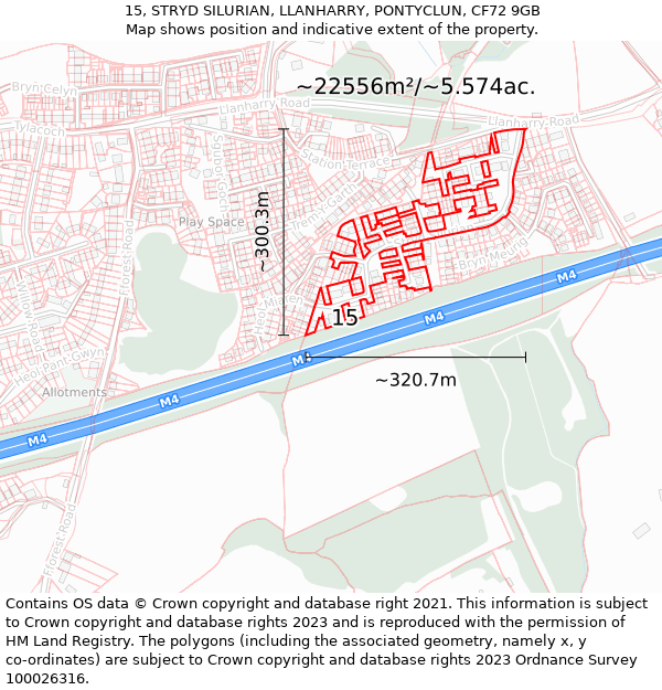 15, STRYD SILURIAN, LLANHARRY, PONTYCLUN, CF72 9GB: Plot and title map