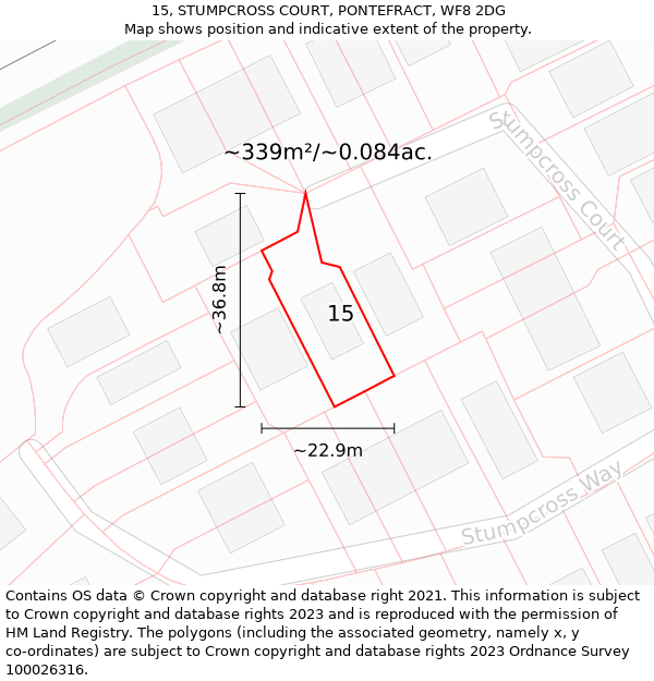 15, STUMPCROSS COURT, PONTEFRACT, WF8 2DG: Plot and title map