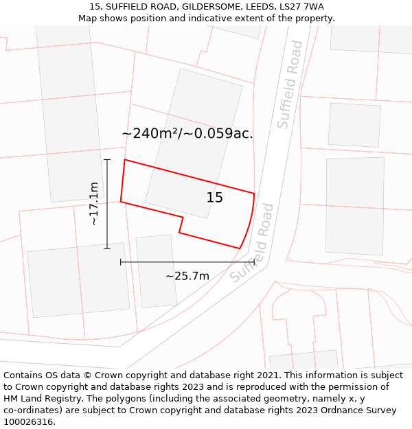 15, SUFFIELD ROAD, GILDERSOME, LEEDS, LS27 7WA: Plot and title map