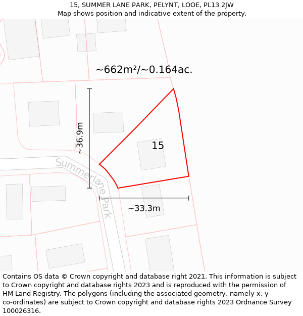 15, SUMMER LANE PARK, PELYNT, LOOE, PL13 2JW: Plot and title map