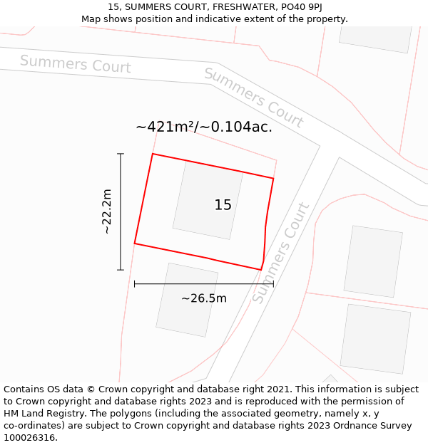 15, SUMMERS COURT, FRESHWATER, PO40 9PJ: Plot and title map