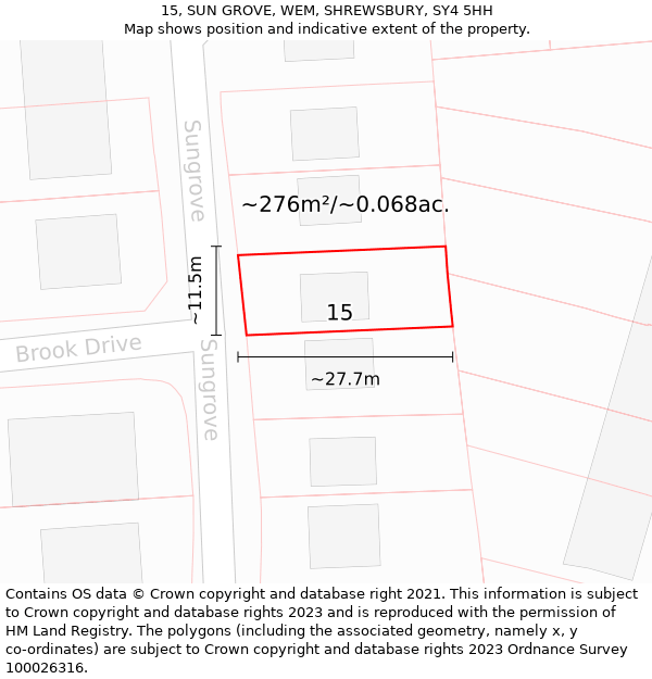 15, SUN GROVE, WEM, SHREWSBURY, SY4 5HH: Plot and title map