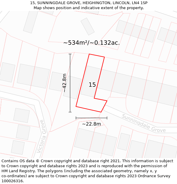 15, SUNNINGDALE GROVE, HEIGHINGTON, LINCOLN, LN4 1SP: Plot and title map