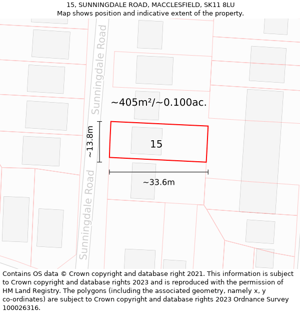 15, SUNNINGDALE ROAD, MACCLESFIELD, SK11 8LU: Plot and title map