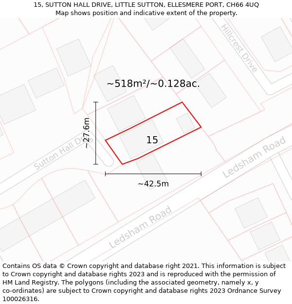 15, SUTTON HALL DRIVE, LITTLE SUTTON, ELLESMERE PORT, CH66 4UQ: Plot and title map