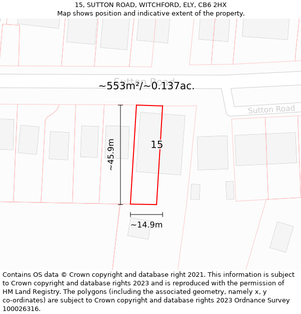 15, SUTTON ROAD, WITCHFORD, ELY, CB6 2HX: Plot and title map