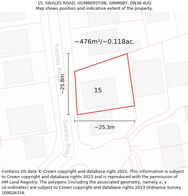 15, SWALES ROAD, HUMBERSTON, GRIMSBY, DN36 4UG: Plot and title map