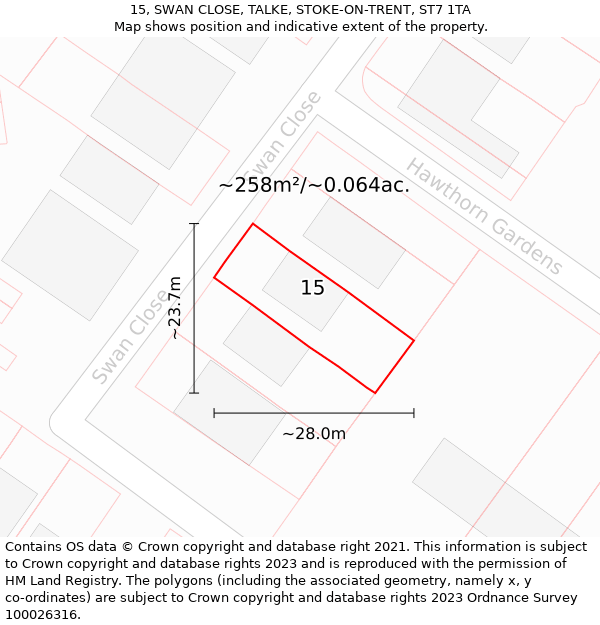 15, SWAN CLOSE, TALKE, STOKE-ON-TRENT, ST7 1TA: Plot and title map