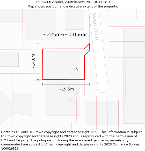 15, SWAN COURT, GAINSBOROUGH, DN21 1GU: Plot and title map