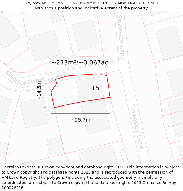 15, SWANSLEY LANE, LOWER CAMBOURNE, CAMBRIDGE, CB23 6ER: Plot and title map