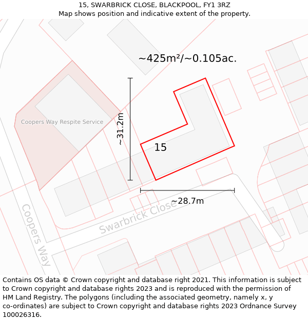 15, SWARBRICK CLOSE, BLACKPOOL, FY1 3RZ: Plot and title map