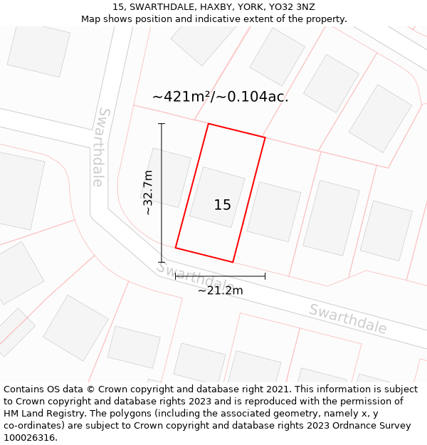 15, SWARTHDALE, HAXBY, YORK, YO32 3NZ: Plot and title map