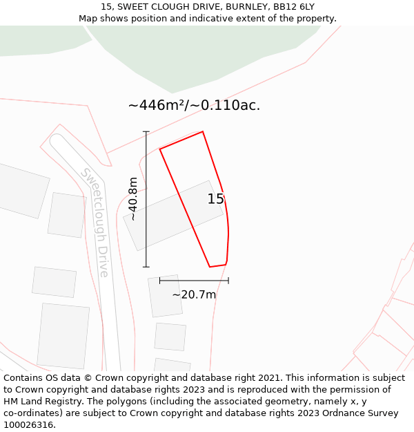 15, SWEET CLOUGH DRIVE, BURNLEY, BB12 6LY: Plot and title map
