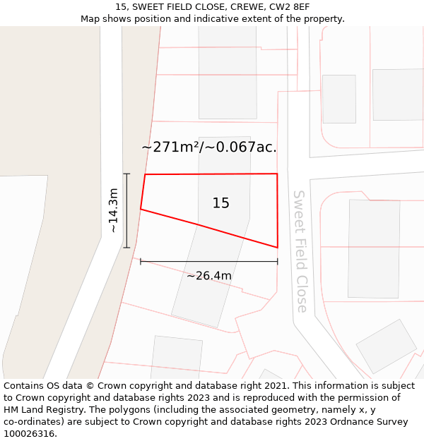 15, SWEET FIELD CLOSE, CREWE, CW2 8EF: Plot and title map