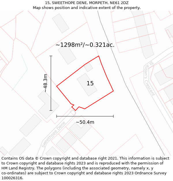 15, SWEETHOPE DENE, MORPETH, NE61 2DZ: Plot and title map