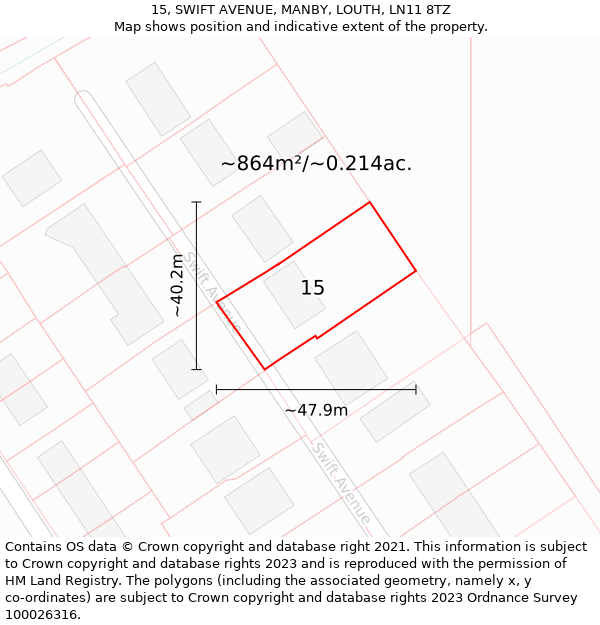 15, SWIFT AVENUE, MANBY, LOUTH, LN11 8TZ: Plot and title map