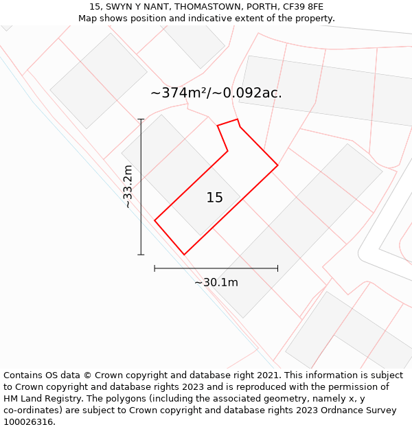 15, SWYN Y NANT, THOMASTOWN, PORTH, CF39 8FE: Plot and title map