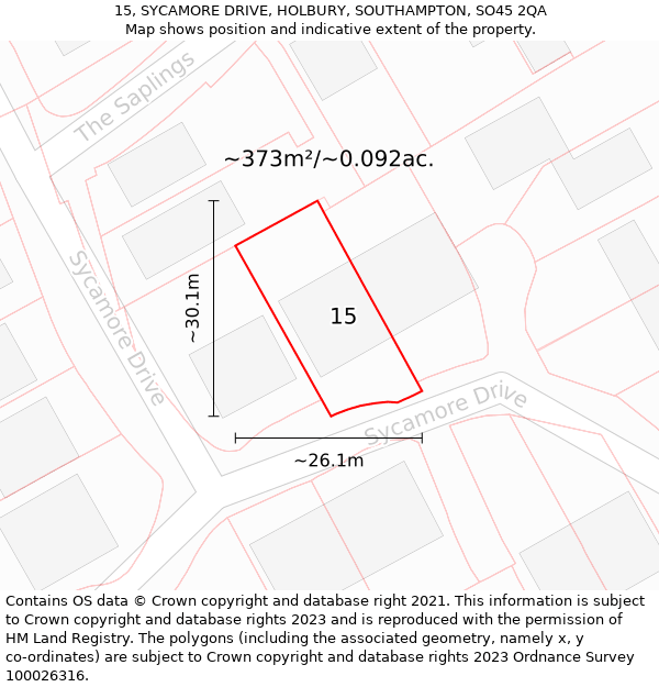 15, SYCAMORE DRIVE, HOLBURY, SOUTHAMPTON, SO45 2QA: Plot and title map