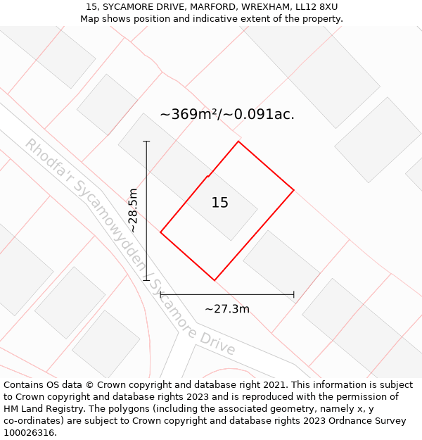 15, SYCAMORE DRIVE, MARFORD, WREXHAM, LL12 8XU: Plot and title map