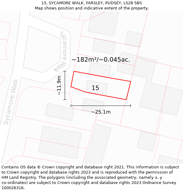 15, SYCAMORE WALK, FARSLEY, PUDSEY, LS28 5BS: Plot and title map