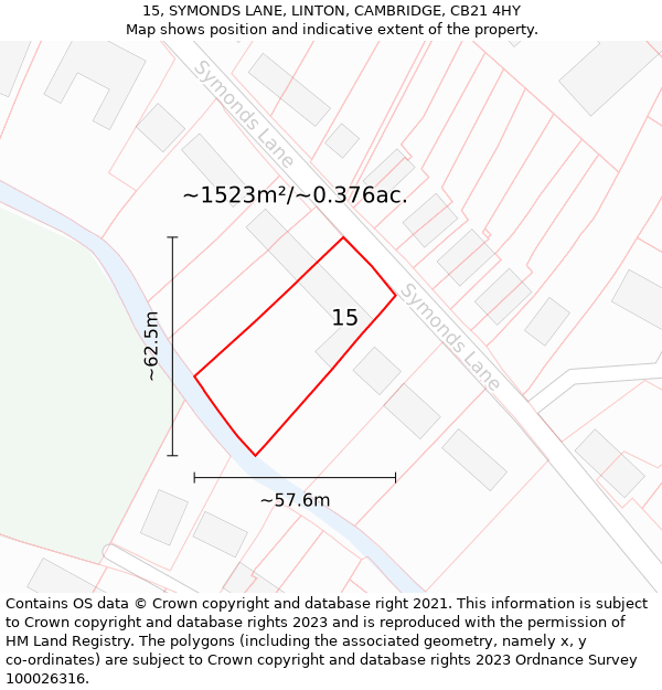 15, SYMONDS LANE, LINTON, CAMBRIDGE, CB21 4HY: Plot and title map