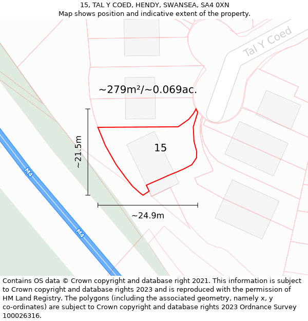 15, TAL Y COED, HENDY, SWANSEA, SA4 0XN: Plot and title map