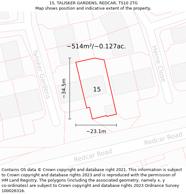 15, TALISKER GARDENS, REDCAR, TS10 2TG: Plot and title map