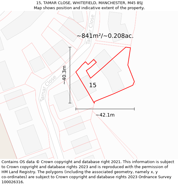 15, TAMAR CLOSE, WHITEFIELD, MANCHESTER, M45 8SJ: Plot and title map