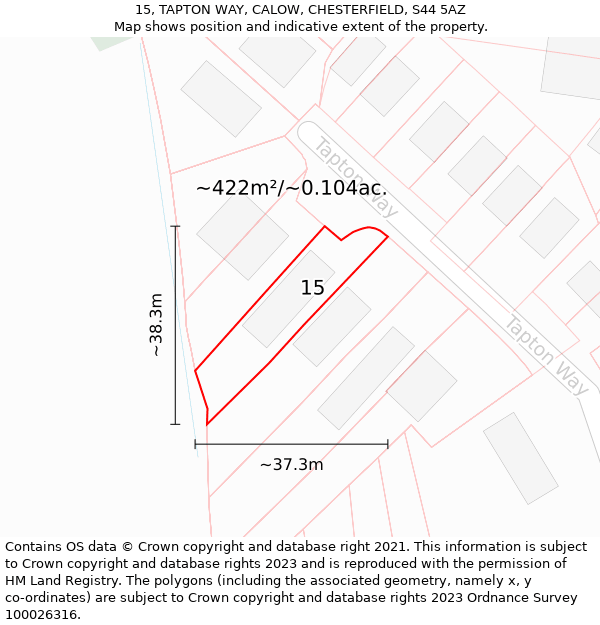 15, TAPTON WAY, CALOW, CHESTERFIELD, S44 5AZ: Plot and title map