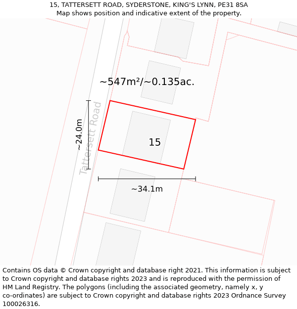 15, TATTERSETT ROAD, SYDERSTONE, KING'S LYNN, PE31 8SA: Plot and title map