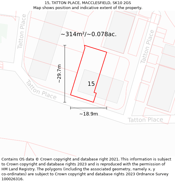 15, TATTON PLACE, MACCLESFIELD, SK10 2GS: Plot and title map