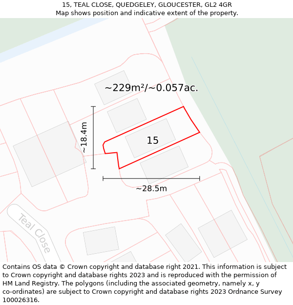 15, TEAL CLOSE, QUEDGELEY, GLOUCESTER, GL2 4GR: Plot and title map