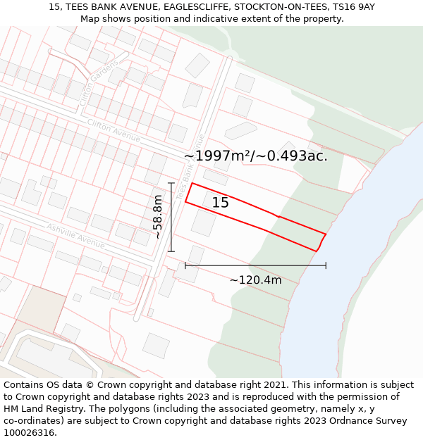 15, TEES BANK AVENUE, EAGLESCLIFFE, STOCKTON-ON-TEES, TS16 9AY: Plot and title map