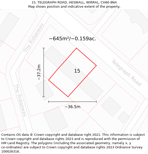 15, TELEGRAPH ROAD, HESWALL, WIRRAL, CH60 8NA: Plot and title map