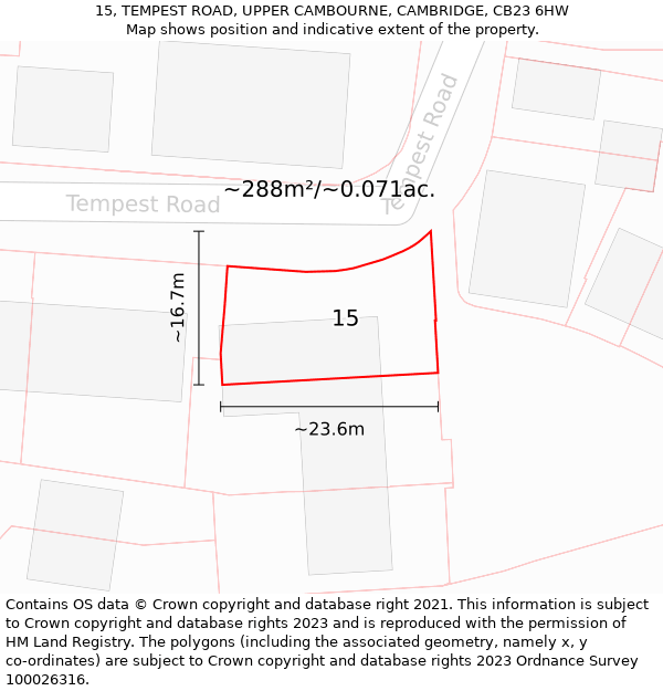 15, TEMPEST ROAD, UPPER CAMBOURNE, CAMBRIDGE, CB23 6HW: Plot and title map