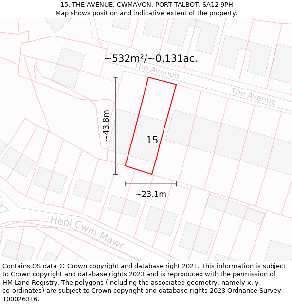 15, THE AVENUE, CWMAVON, PORT TALBOT, SA12 9PH: Plot and title map