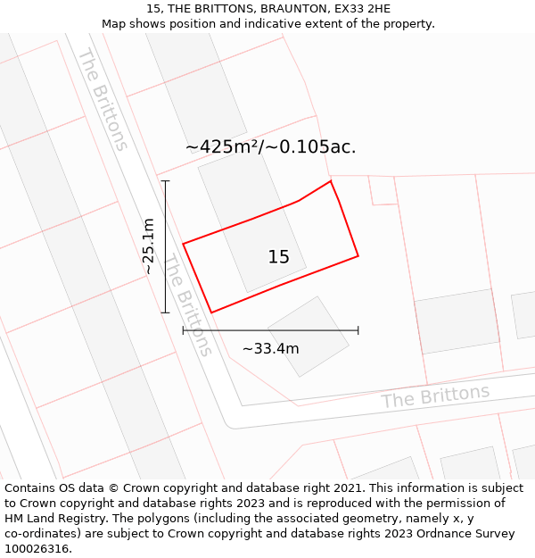 15, THE BRITTONS, BRAUNTON, EX33 2HE: Plot and title map