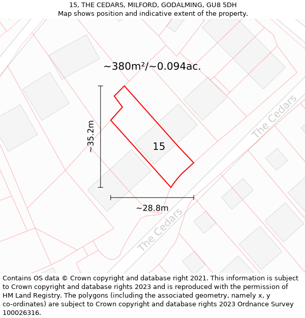 15, THE CEDARS, MILFORD, GODALMING, GU8 5DH: Plot and title map