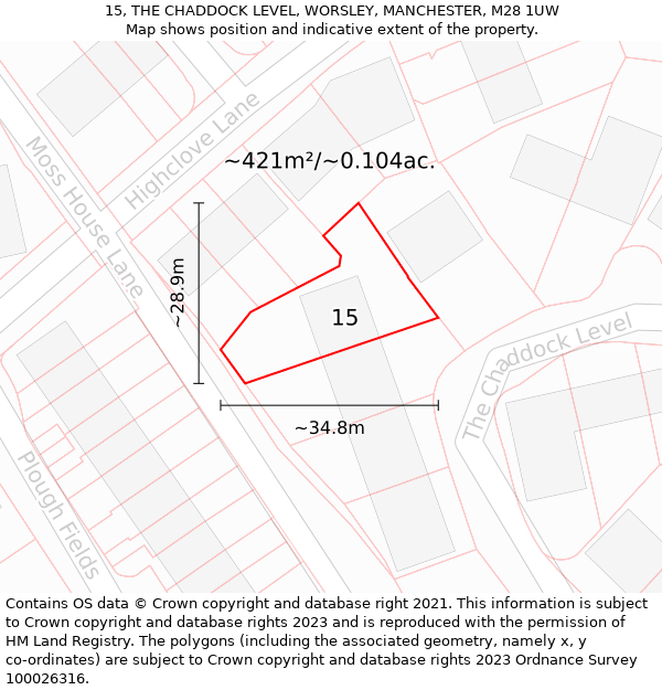 15, THE CHADDOCK LEVEL, WORSLEY, MANCHESTER, M28 1UW: Plot and title map