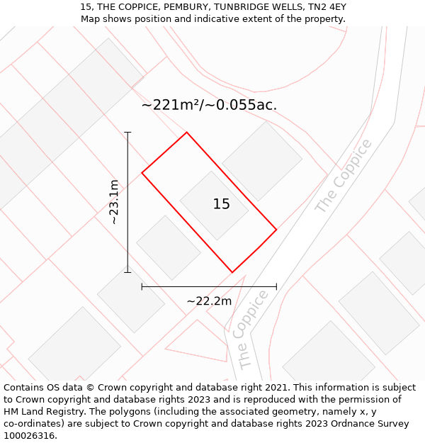 15, THE COPPICE, PEMBURY, TUNBRIDGE WELLS, TN2 4EY: Plot and title map