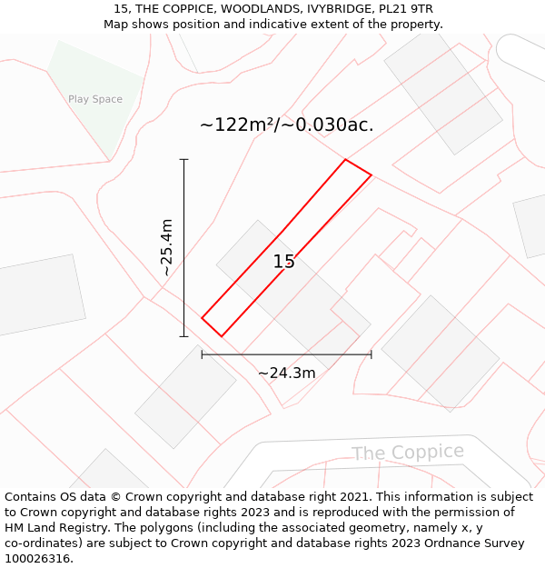 15, THE COPPICE, WOODLANDS, IVYBRIDGE, PL21 9TR: Plot and title map