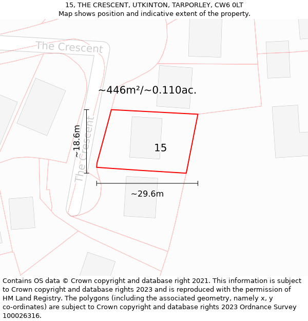 15, THE CRESCENT, UTKINTON, TARPORLEY, CW6 0LT: Plot and title map