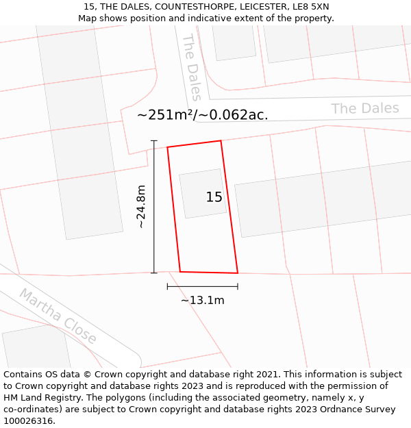 15, THE DALES, COUNTESTHORPE, LEICESTER, LE8 5XN: Plot and title map