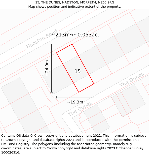 15, THE DUNES, HADSTON, MORPETH, NE65 9RG: Plot and title map
