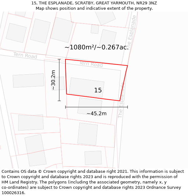 15, THE ESPLANADE, SCRATBY, GREAT YARMOUTH, NR29 3NZ: Plot and title map