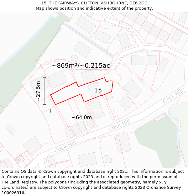 15, THE FAIRWAYS, CLIFTON, ASHBOURNE, DE6 2GG: Plot and title map