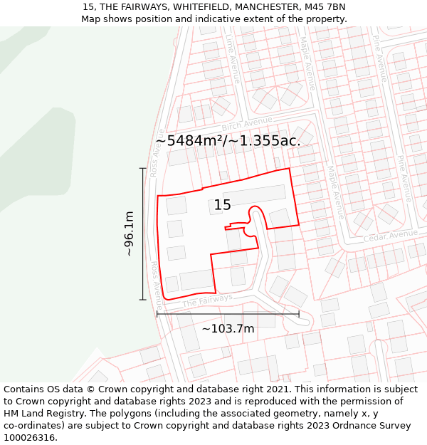 15, THE FAIRWAYS, WHITEFIELD, MANCHESTER, M45 7BN: Plot and title map