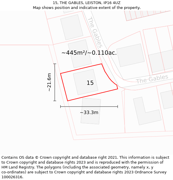 15, THE GABLES, LEISTON, IP16 4UZ: Plot and title map