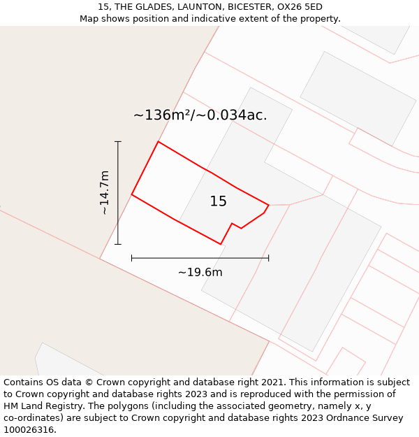 15, THE GLADES, LAUNTON, BICESTER, OX26 5ED: Plot and title map