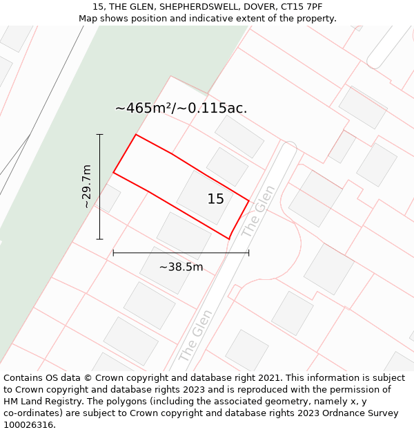 15, THE GLEN, SHEPHERDSWELL, DOVER, CT15 7PF: Plot and title map